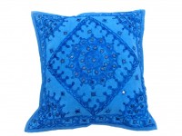 Jaipuri Embroidery Work Design Cotton Cushion Covers in Blue Color Size 17x17 Inch